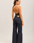 Toxik3 pantalon jean stretch wide surpiqûre jaune