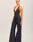 Toxik3 pantalon jean stretch wide surpiqûre jaune
