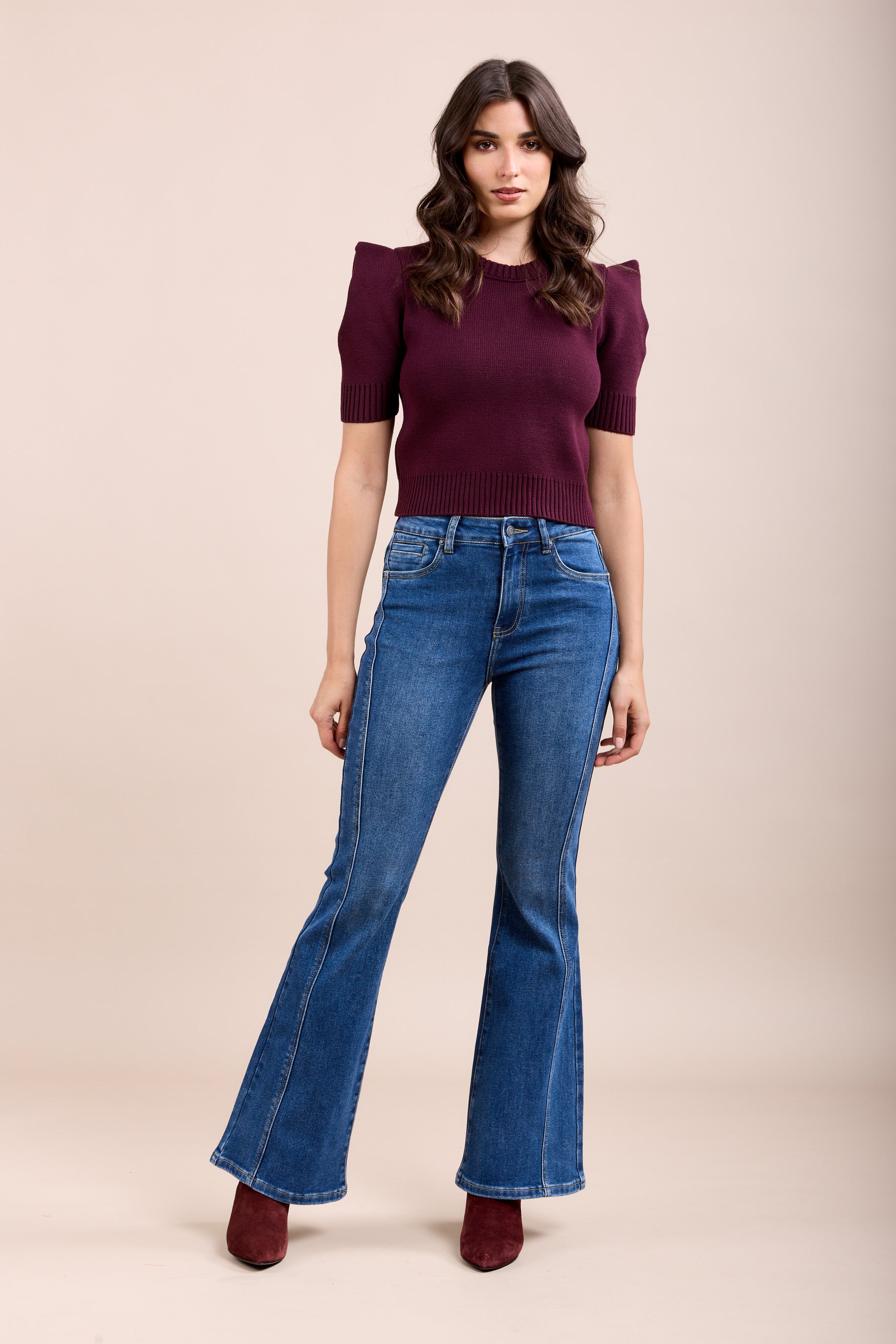 Toxik3 pantalon jean stretch flare nervurés