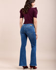 Toxik3 pantalon jean stretch flare nervurés
