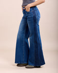 Toxik3 donkere tweekleurige stretch wijde jeansbroek