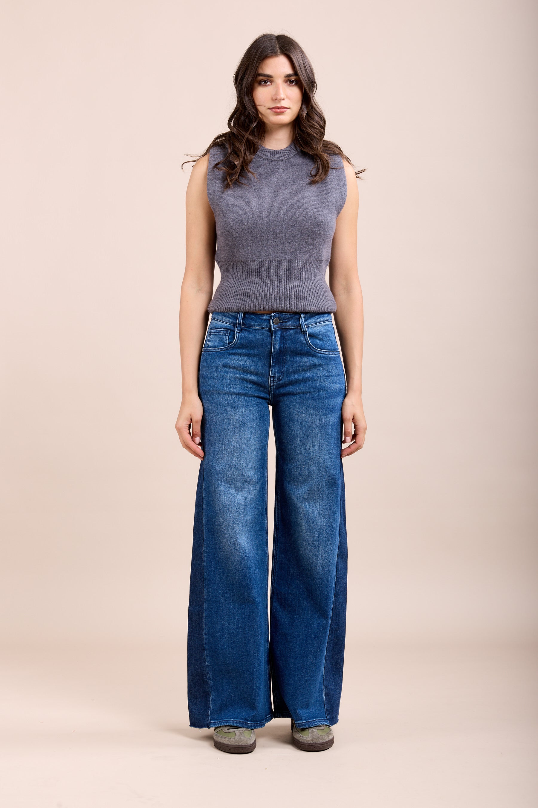 Toxik3 donkere tweekleurige stretch wijde jeansbroek