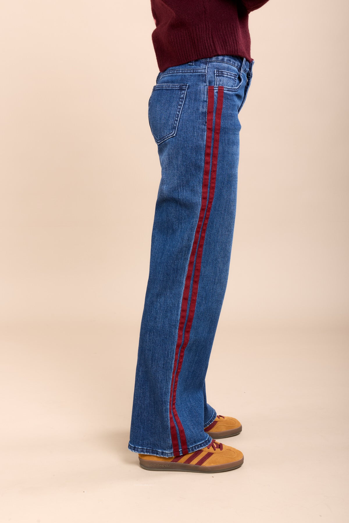 Toxik3 pantalon jean wide stretch bandes rouge