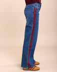 Toxik3 pantalon jean wide stretch bandes rouge