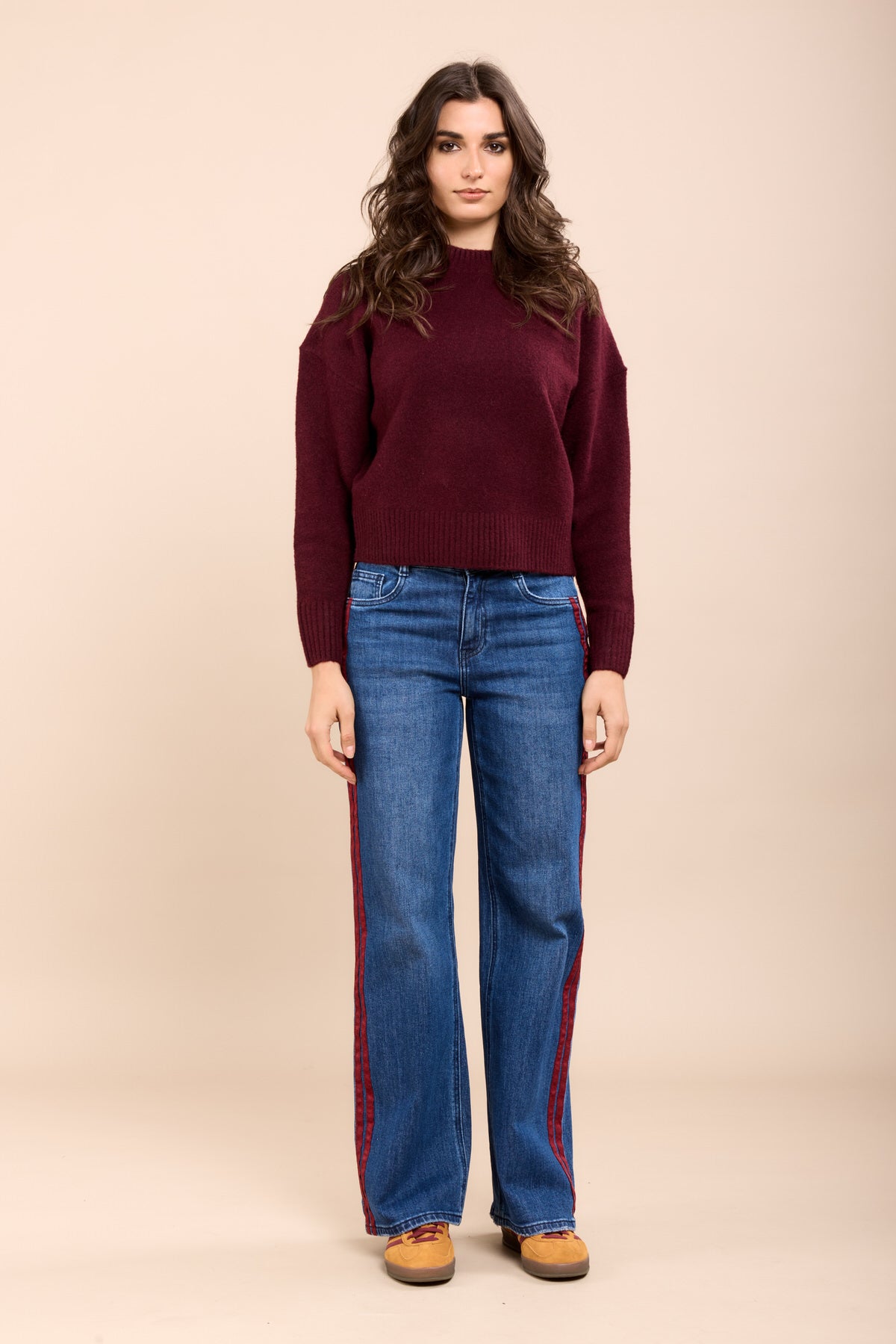 Toxik3 pantalon jean wide stretch bandes rouge