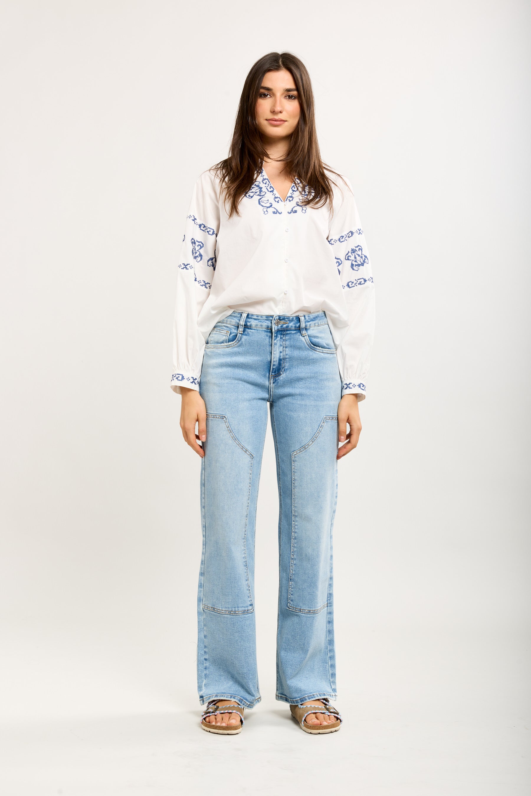 Toxik3 straight stretch denim pants with rhinestone stitching