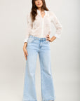 Toxik3 pantalon jean stretch wide broderie fleurs