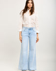 Toxik3 pantalon jean stretch wide broderie fleurs