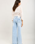 Toxik3 pantalon jean stretch wide broderie fleurs