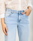 Toxik3 pantalon jean stretch wide broderie fleurs