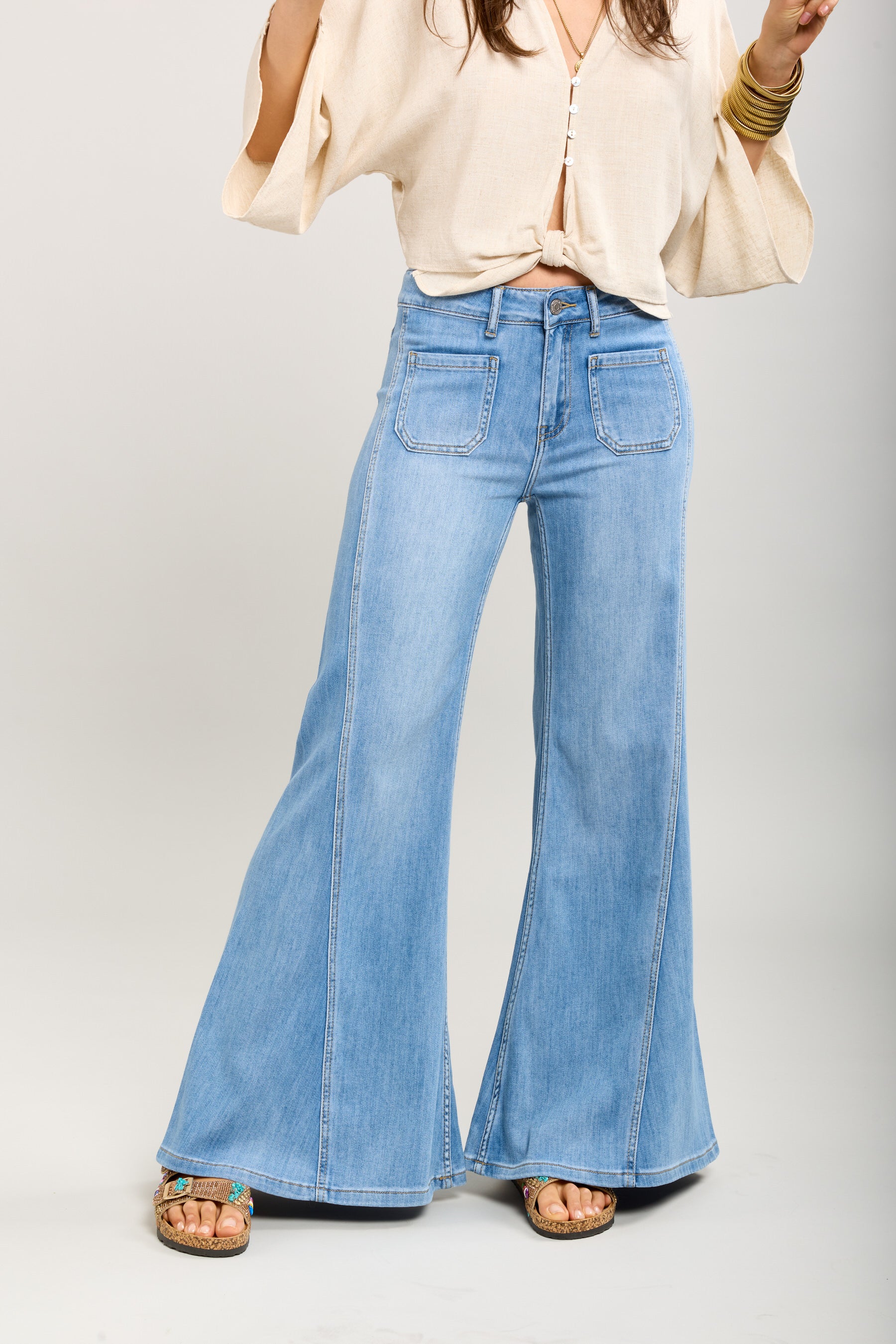 Toxik3 bootcut stretch jean pants patch pockets cutouts