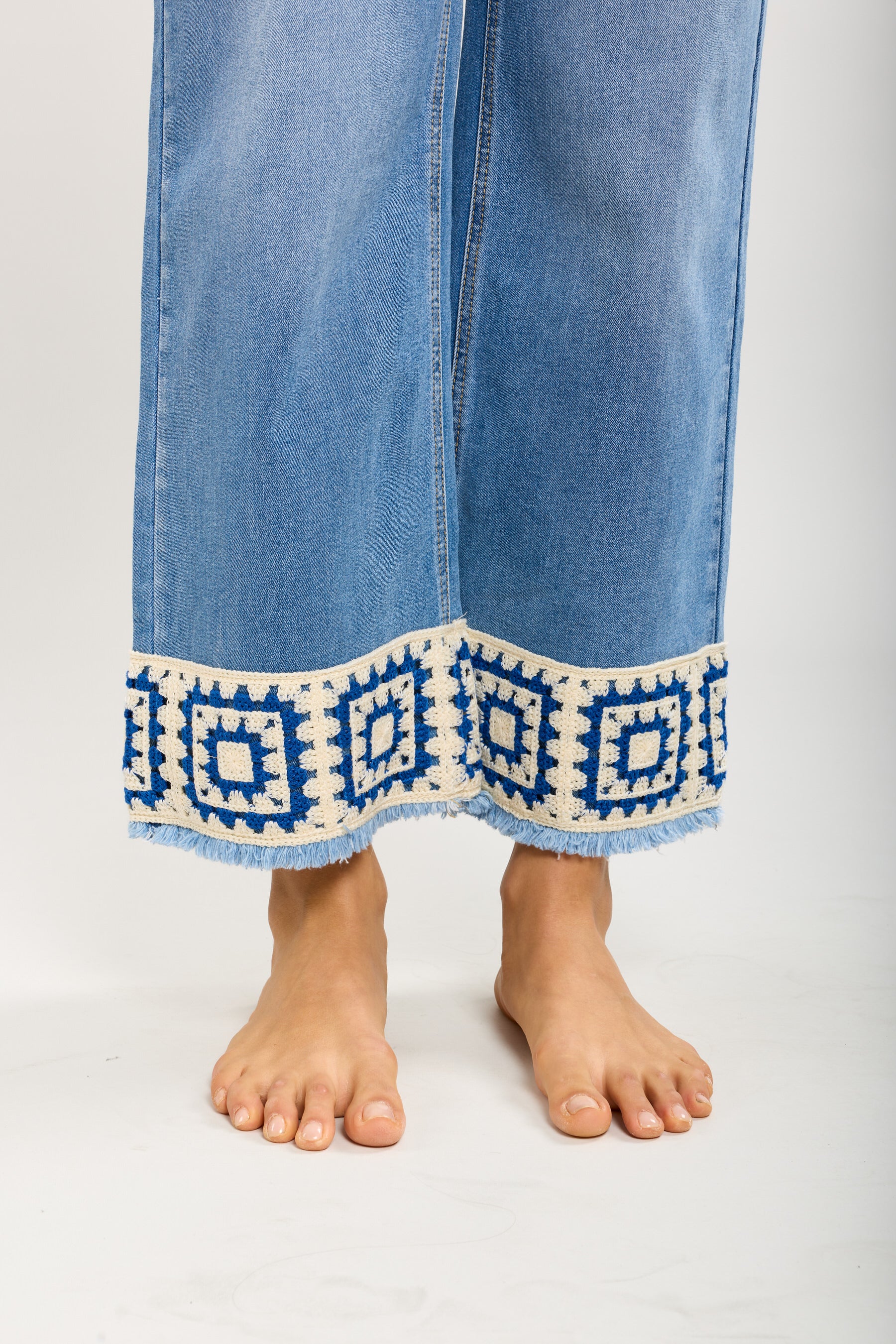 Toxik3 stretch wijde cropped gehaakte jeansbroek