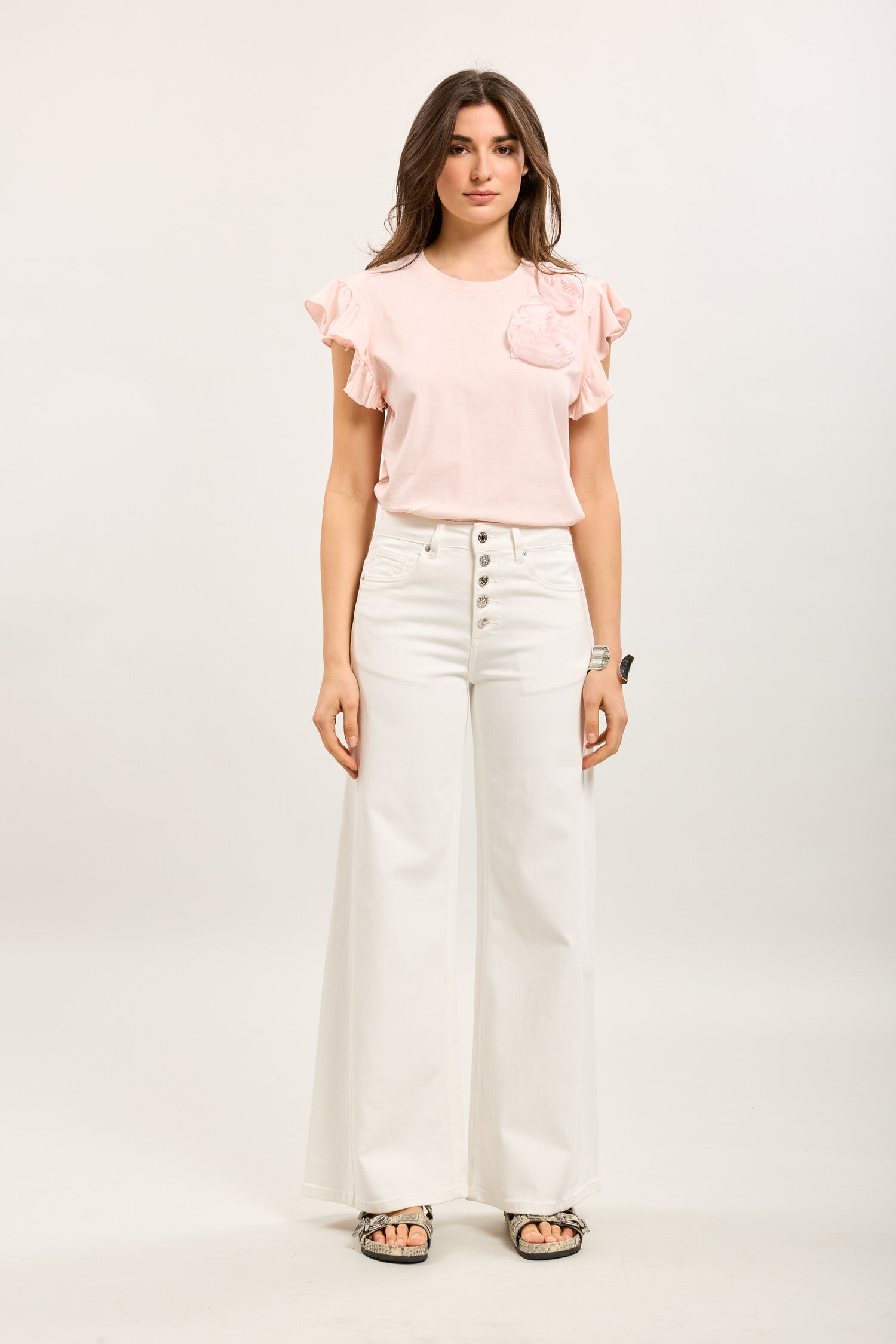 Toxik3 stretch wide jean pants with rhinestone buttons