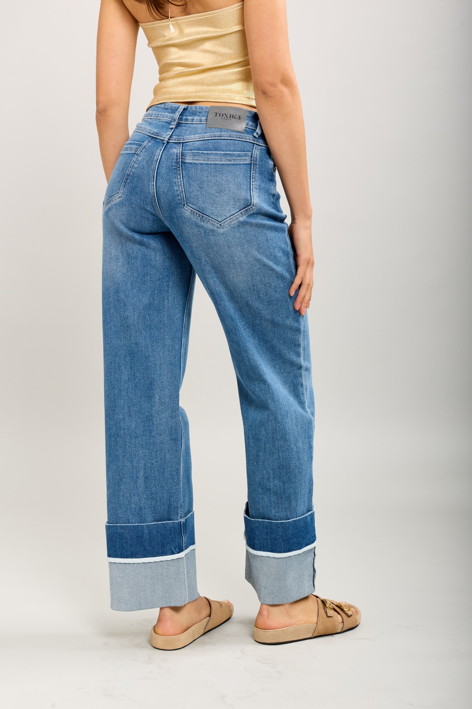 Toxik3 straight stretch denim pants with turn-up pockets