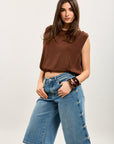 Toxik3 bermuda wide denim stretch détails clous