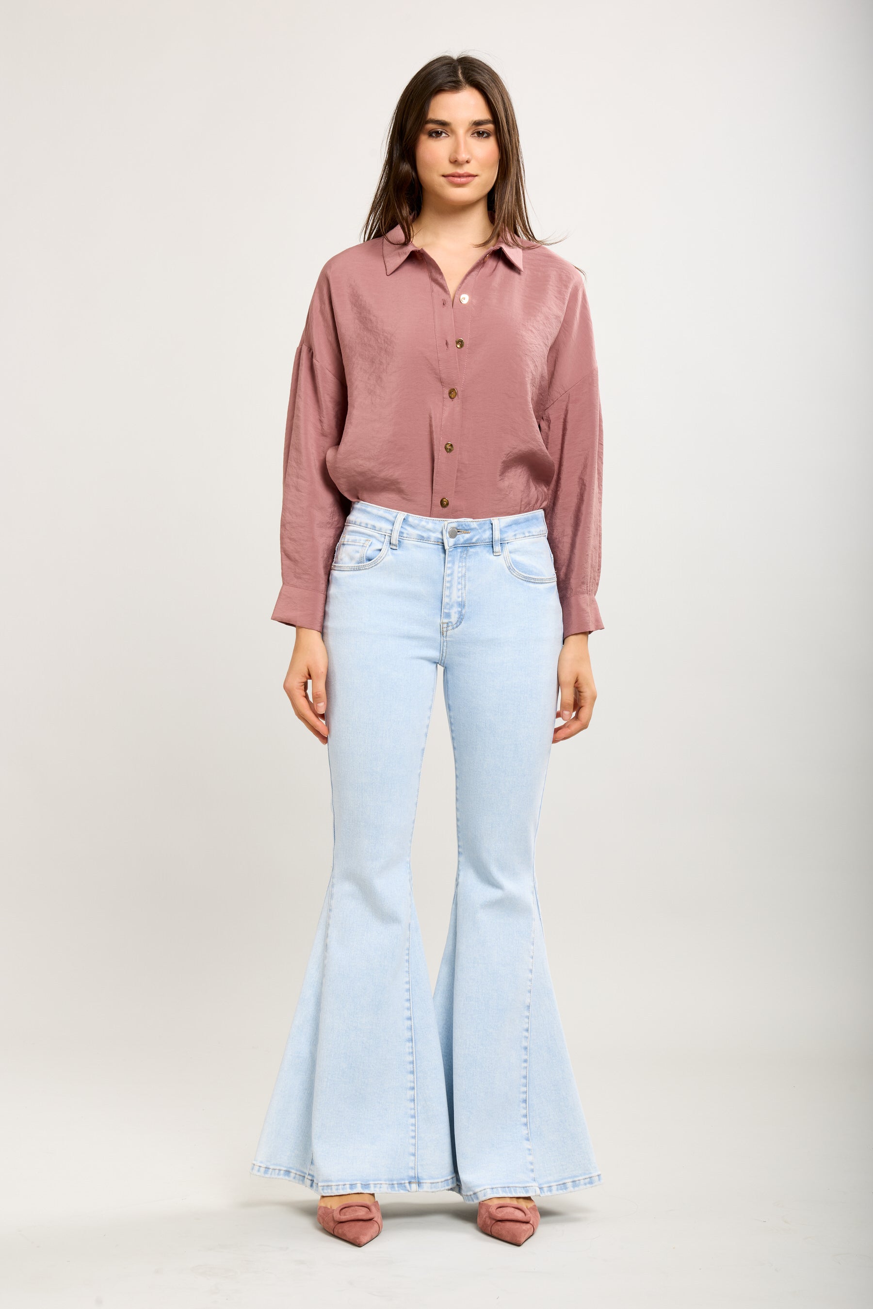 Gerippte, ausgestellte Stretch-Jeanshose von Toxik3