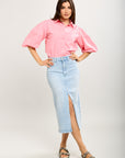 Toxik3 jupe crayon longue denim fendue incrustations strass