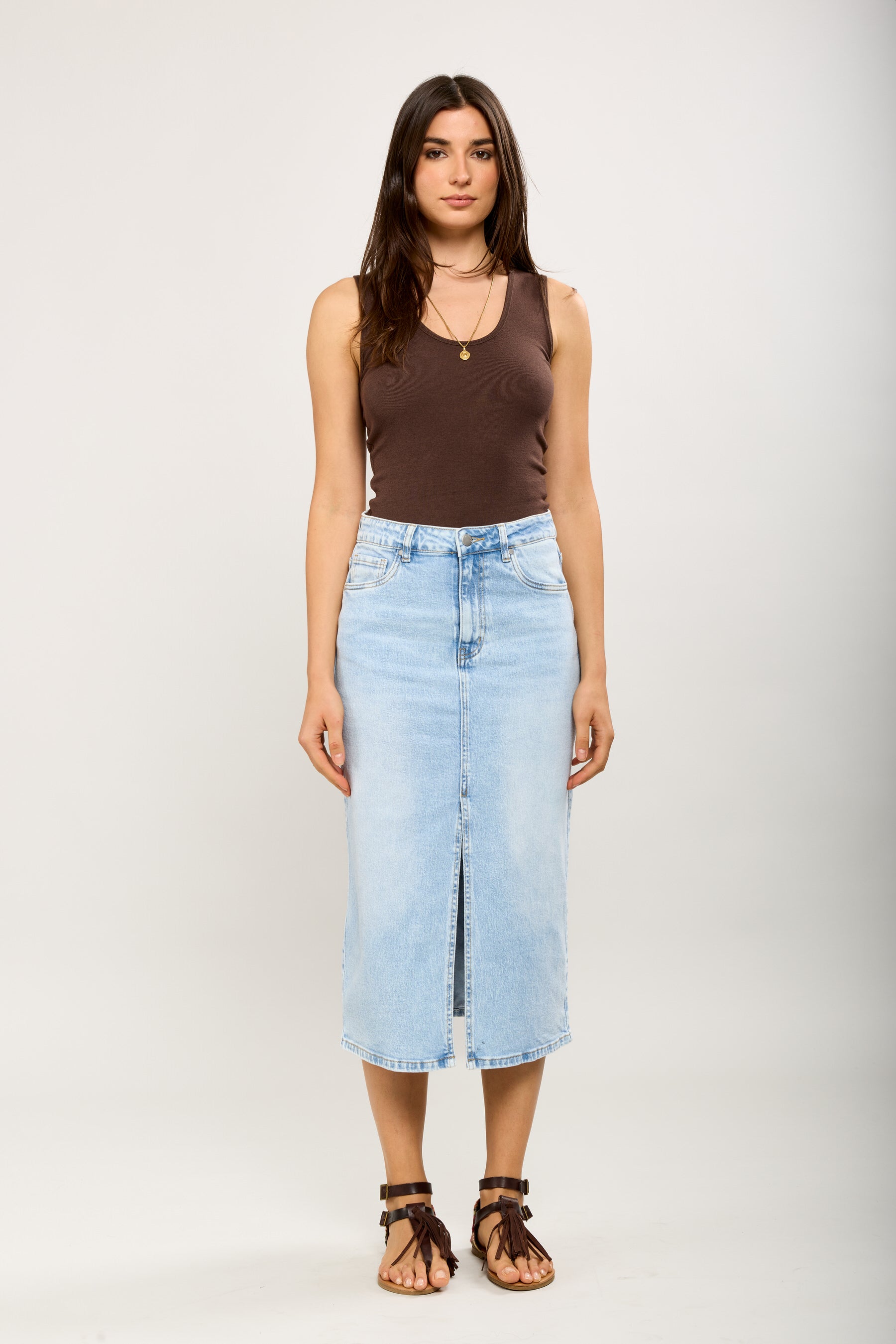 Toxik3 jupe crayon longue fendue denim stretch