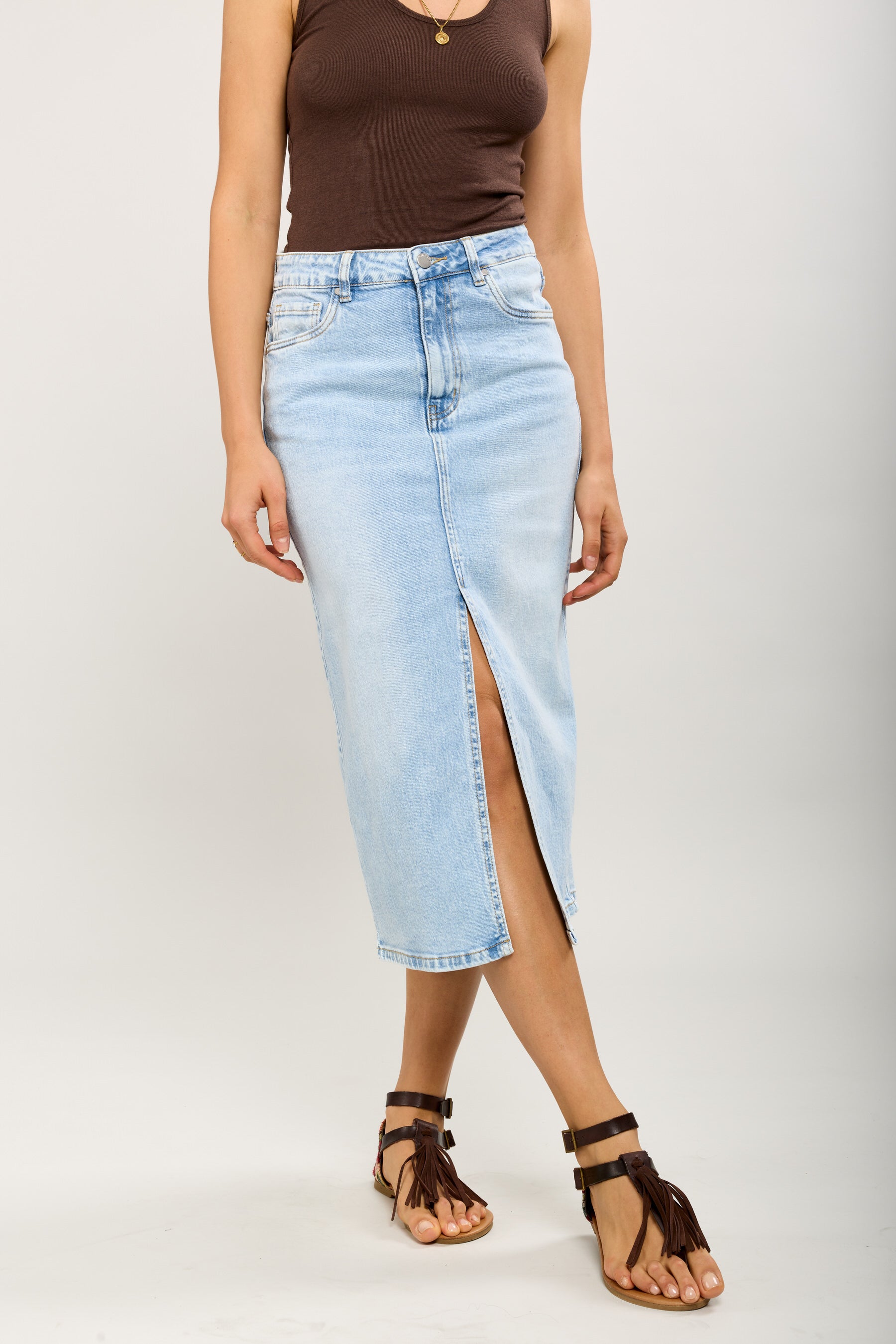 Toxik3 jupe crayon longue fendue denim stretch