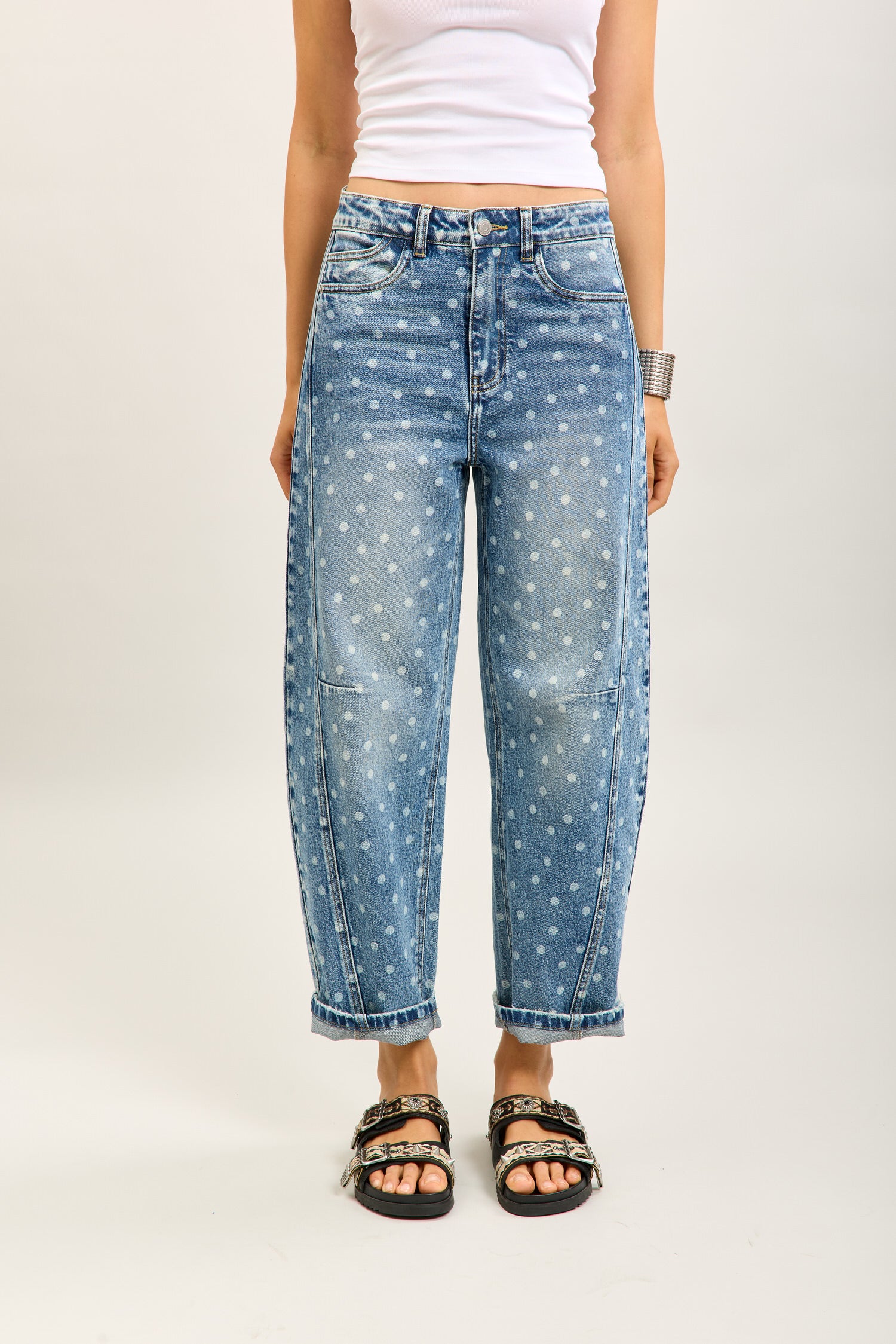 Toxik3 pantalon jean balloon denim imprimé
