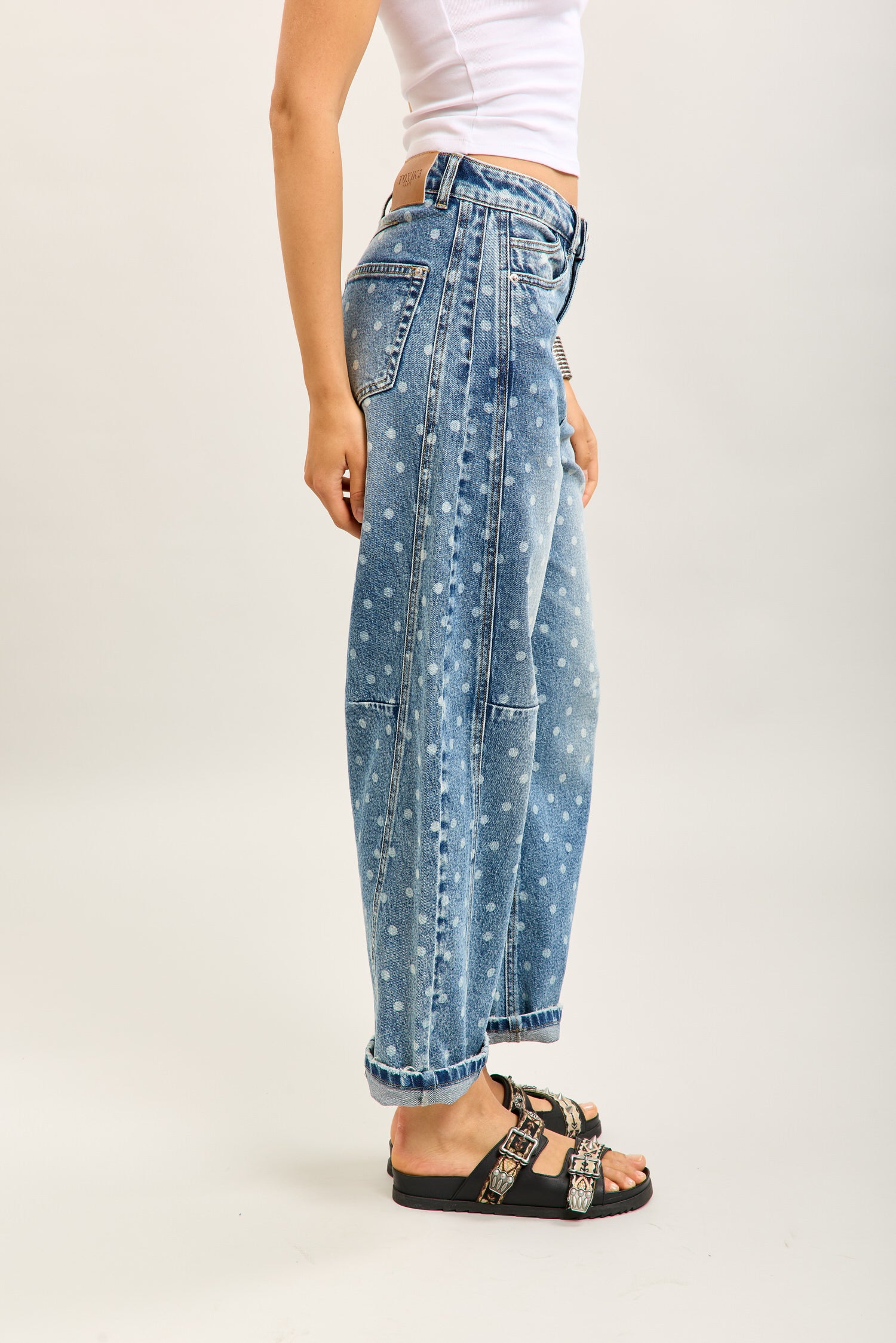 Toxik3 pantalon jean balloon denim imprimé