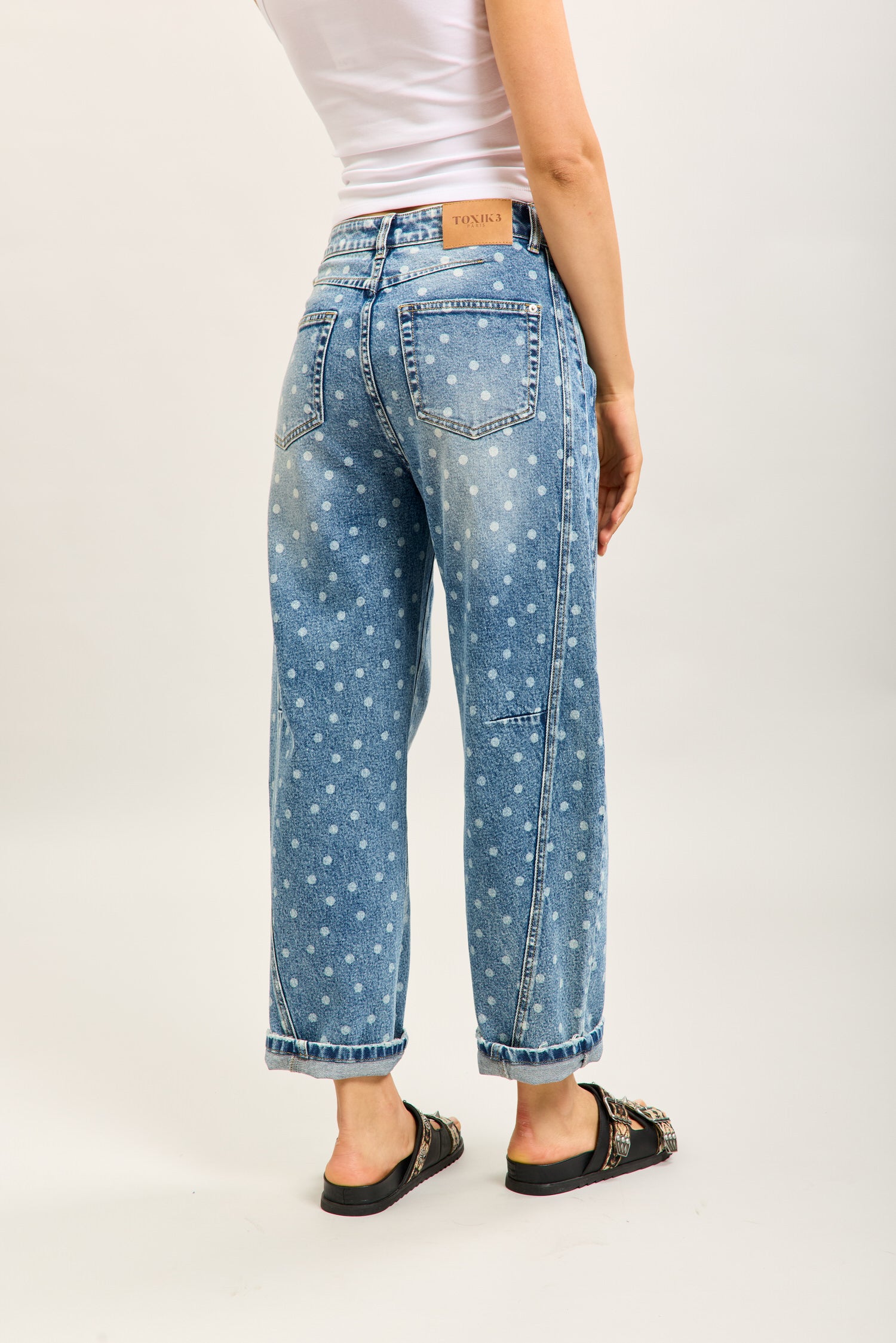Toxik3 pantalon jean balloon denim imprimé
