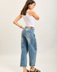 Toxik3 pantalon jean balloon denim imprimé