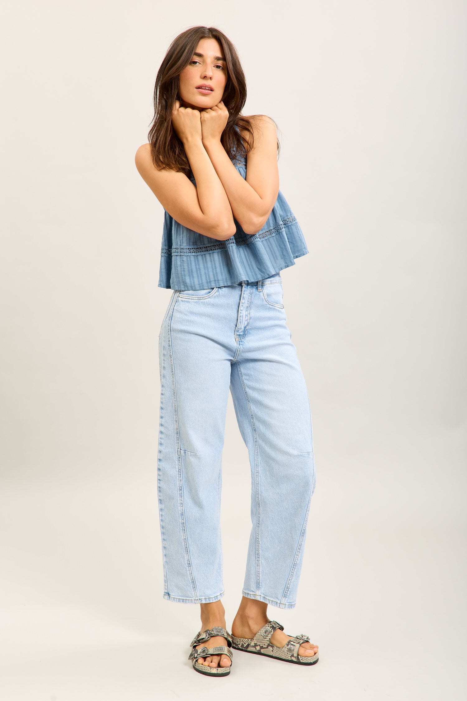 Toxik3 ballon cropped jeansbroek van stretchdenim