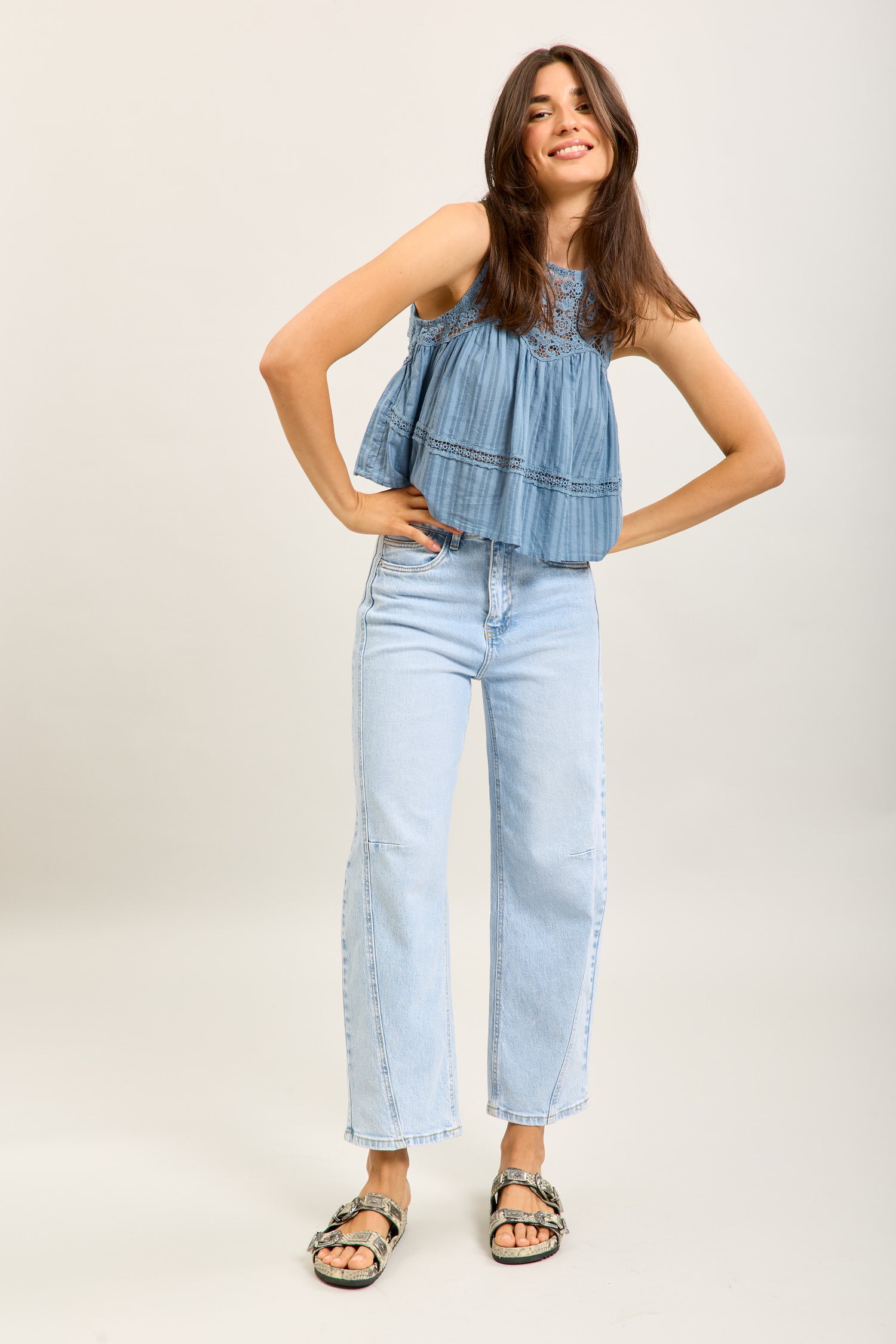 Toxik3 ballon cropped jeansbroek van stretchdenim