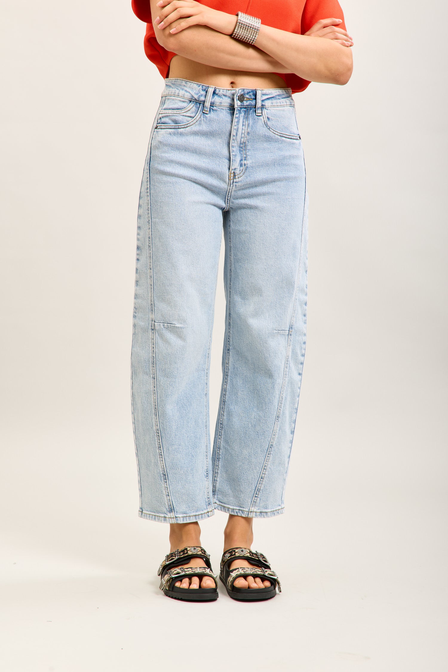 Toxik3 ballon cropped jeansbroek van stretchdenim