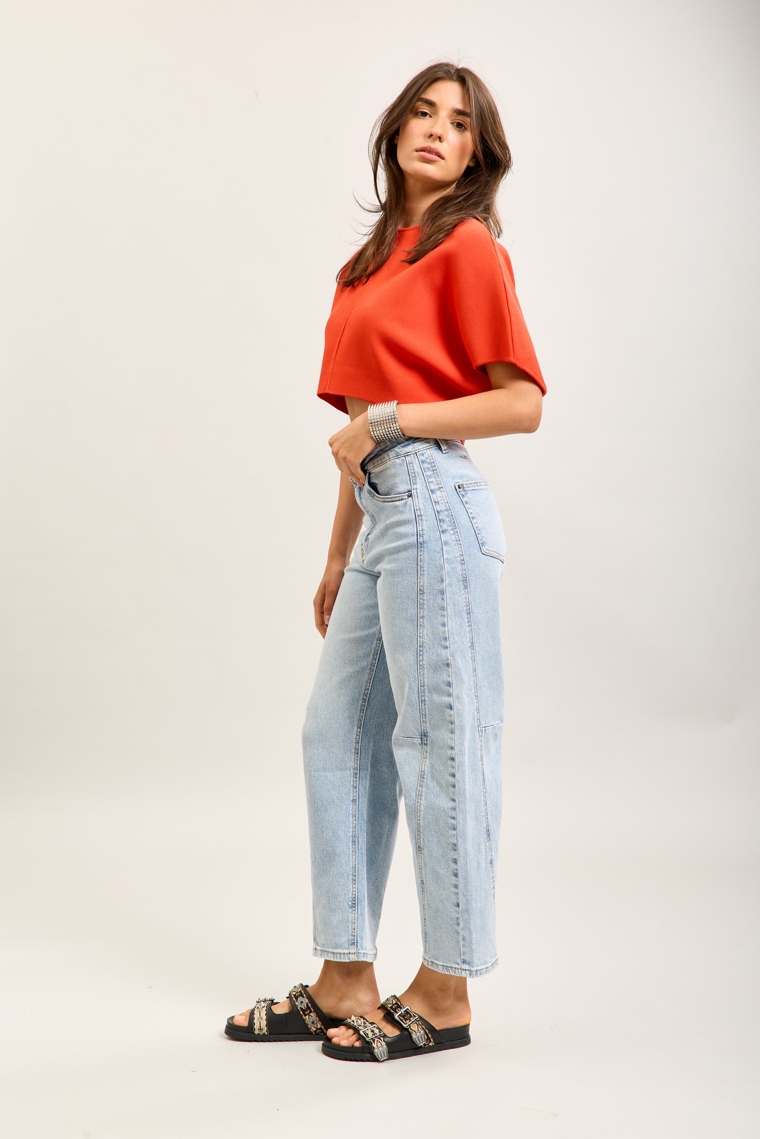Toxik3 ballon cropped jeansbroek van stretchdenim