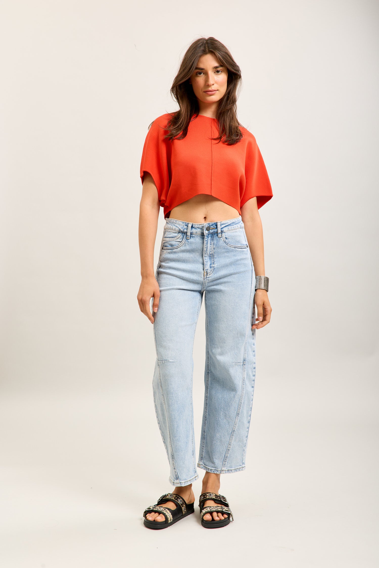 Toxik3 ballon cropped jeansbroek van stretchdenim