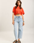 Toxik3 ballon cropped jeansbroek van stretchdenim