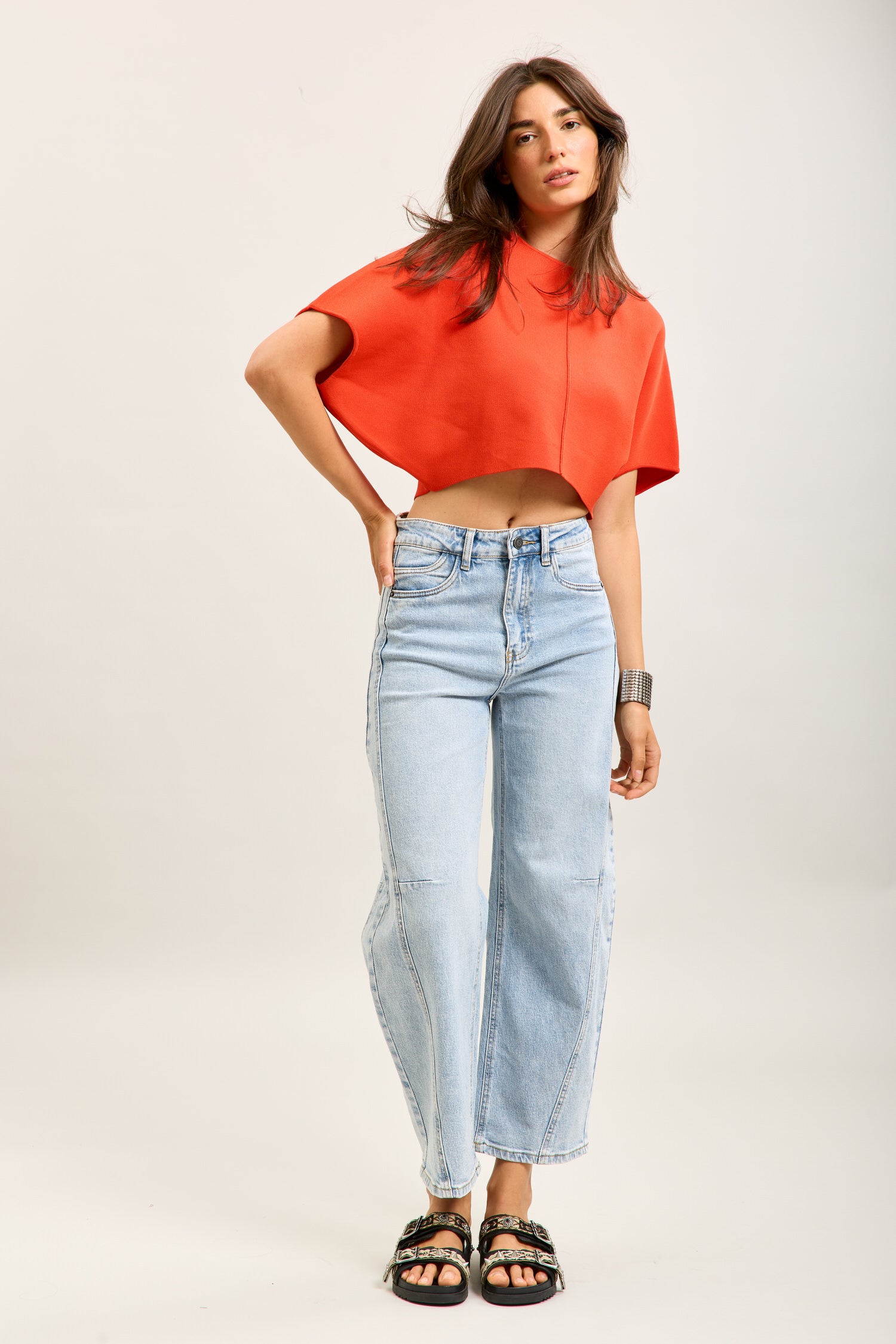 Toxik3 ballon cropped jeansbroek van stretchdenim