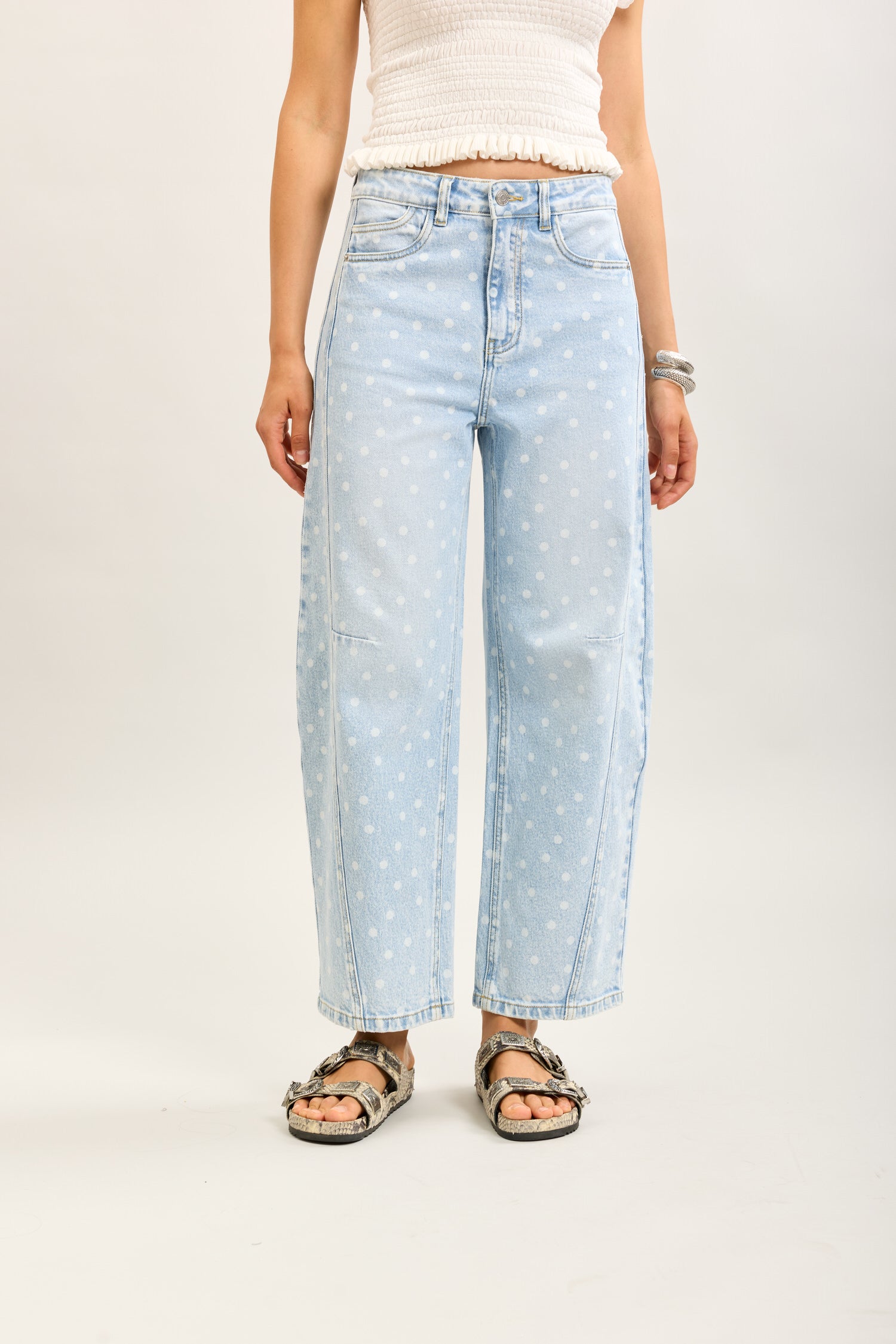 Toxik3 pantalon jean balloon denim imprimé