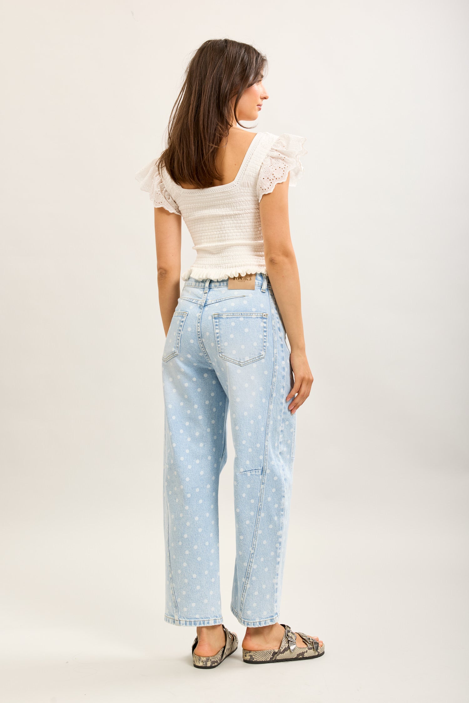 Toxik3 pantalon jean balloon denim imprimé