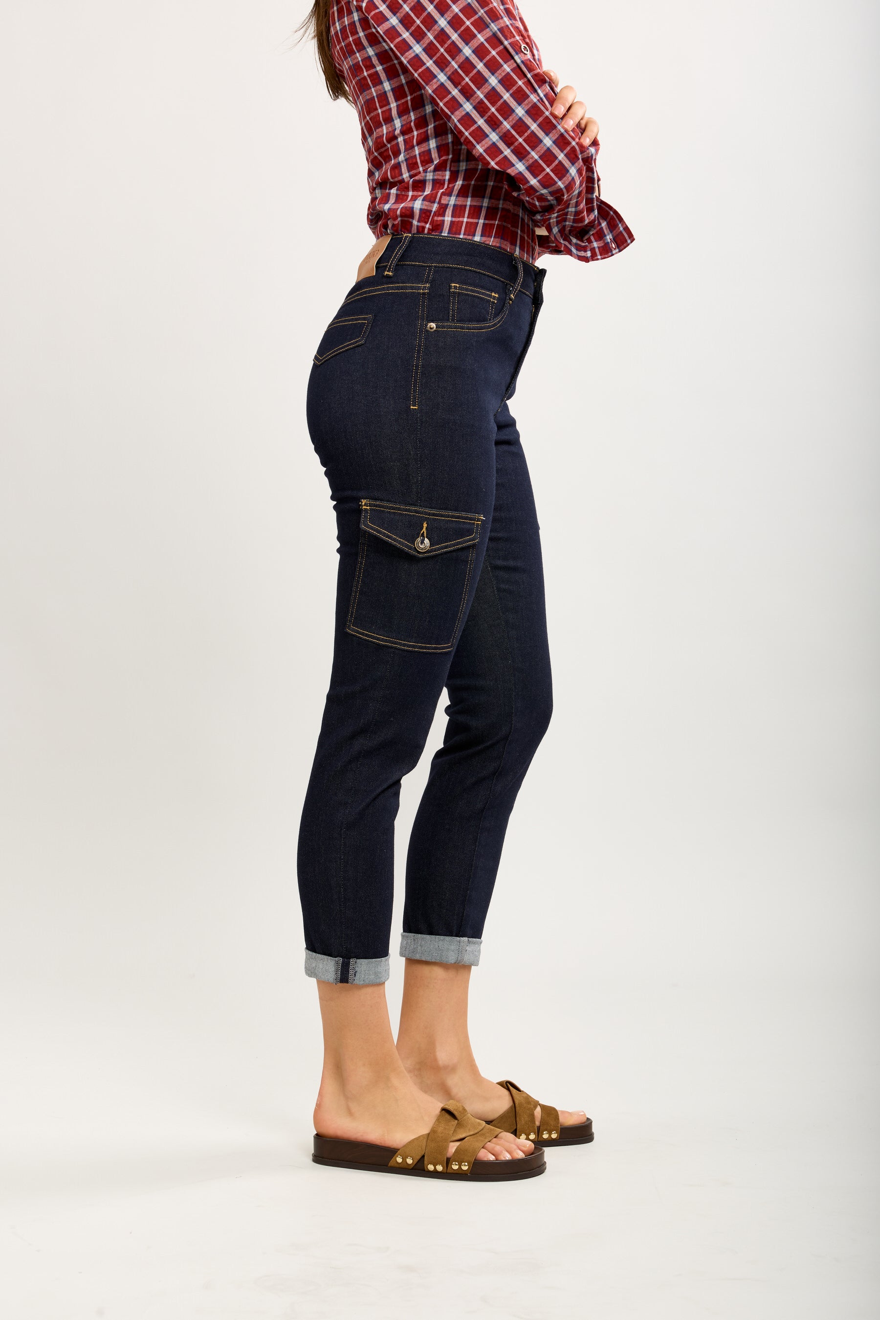 Toxik3 doorgestikte mombroek van stretchdenim