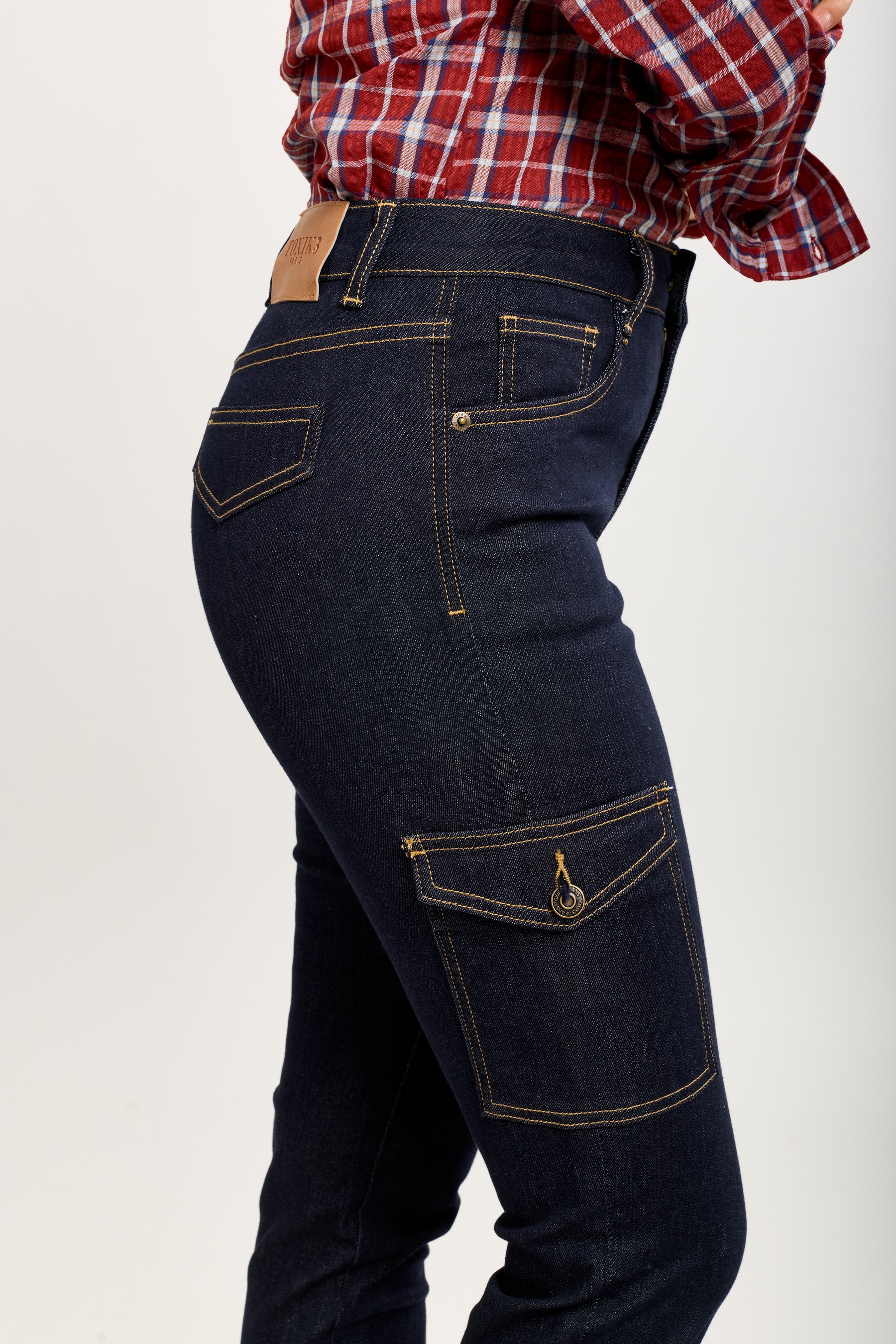 Toxik3 doorgestikte mombroek van stretchdenim