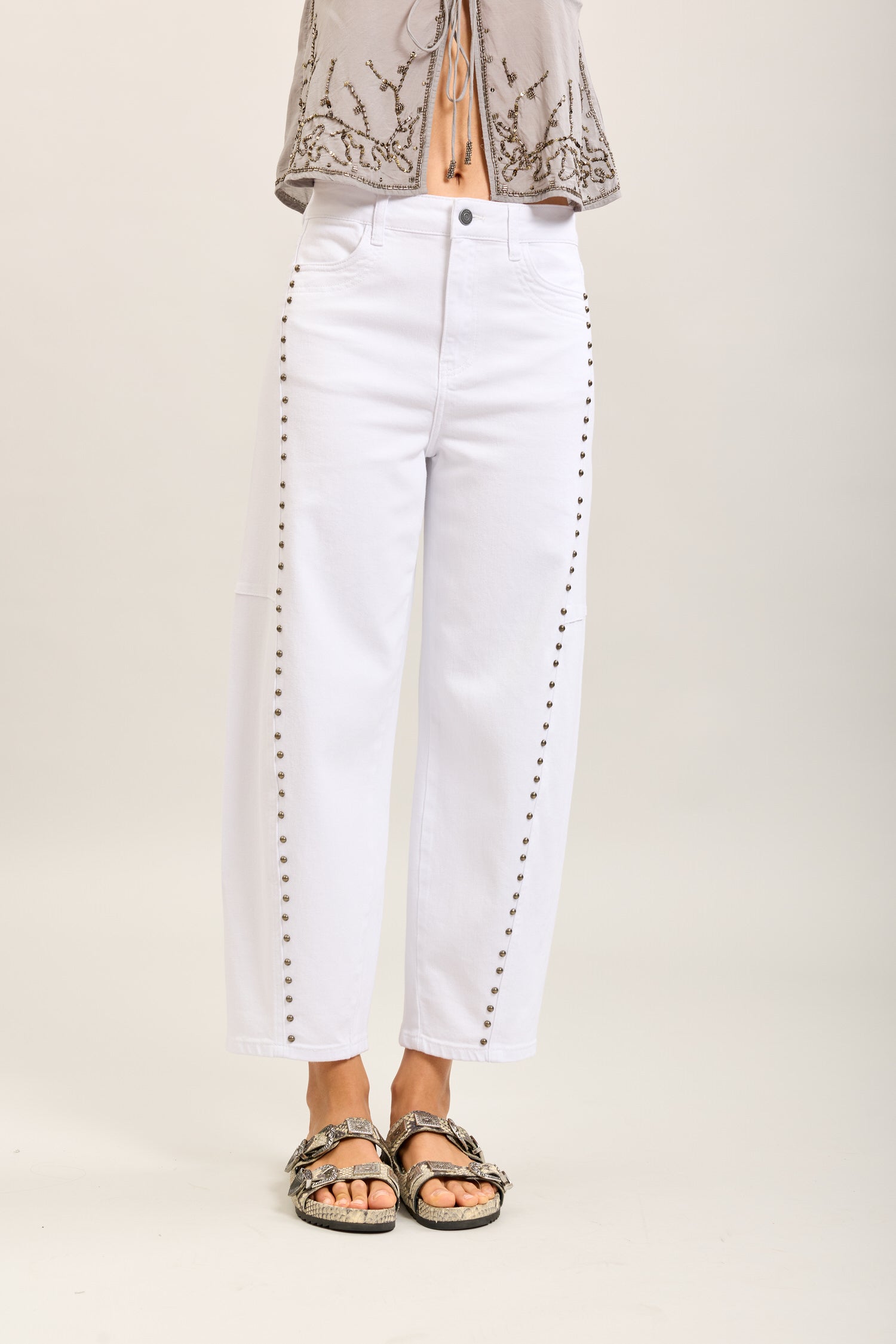 Toxik3 balloon stretch jean pants with stud details