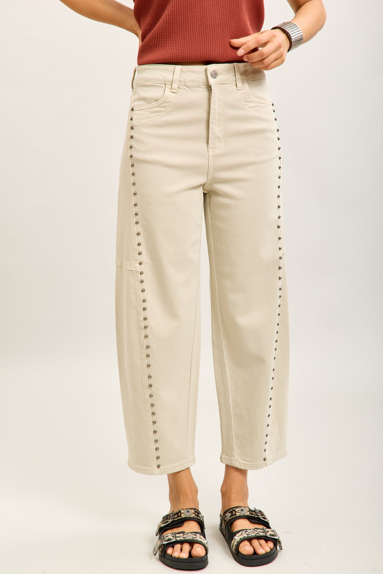 Toxik3 balloon stretch jean pants with stud details
