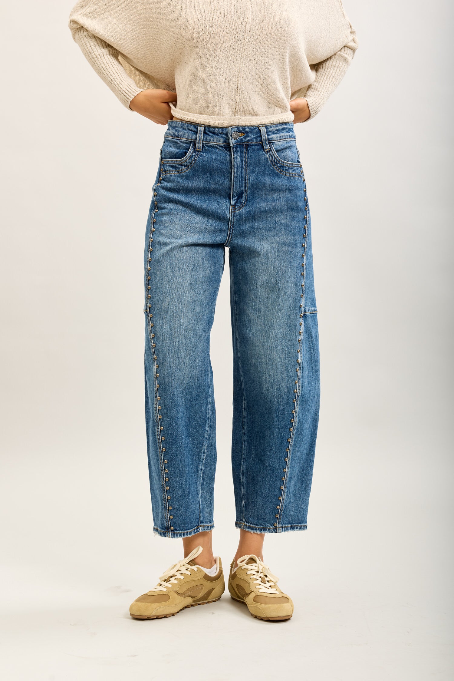 Toxik3 balloon stretch jean pants with stud details
