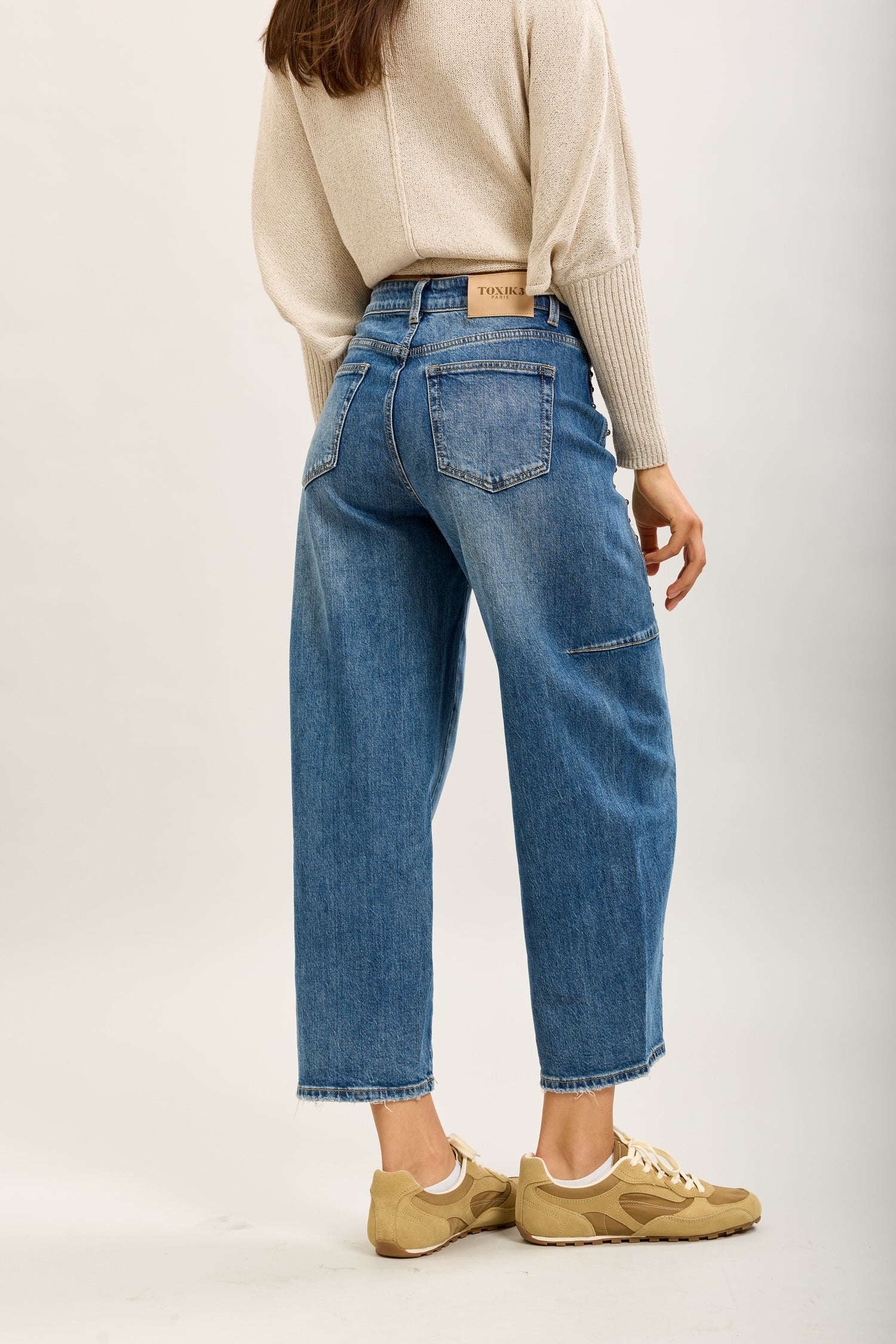 Toxik3 balloon stretch jean pants with stud details