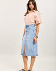 Toxik3 mid-length denim pencil skirt with slit