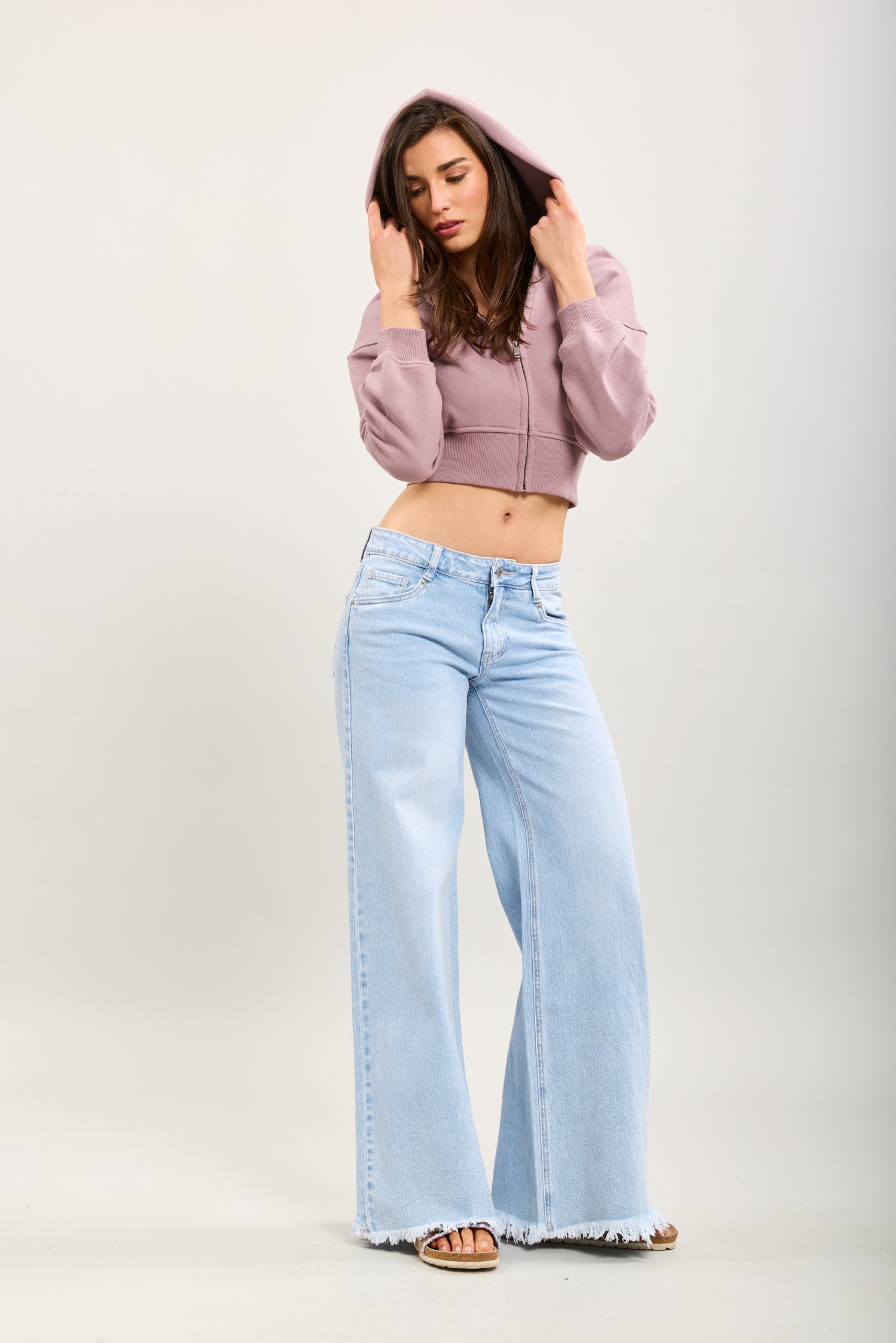 Toxik3 wide denim stretch jean pants low waist frayed ankles