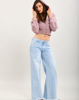 Toxik3 wide denim stretch jean pants low waist frayed ankles
