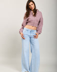 Toxik3 wide denim stretch jean pants low waist frayed ankles