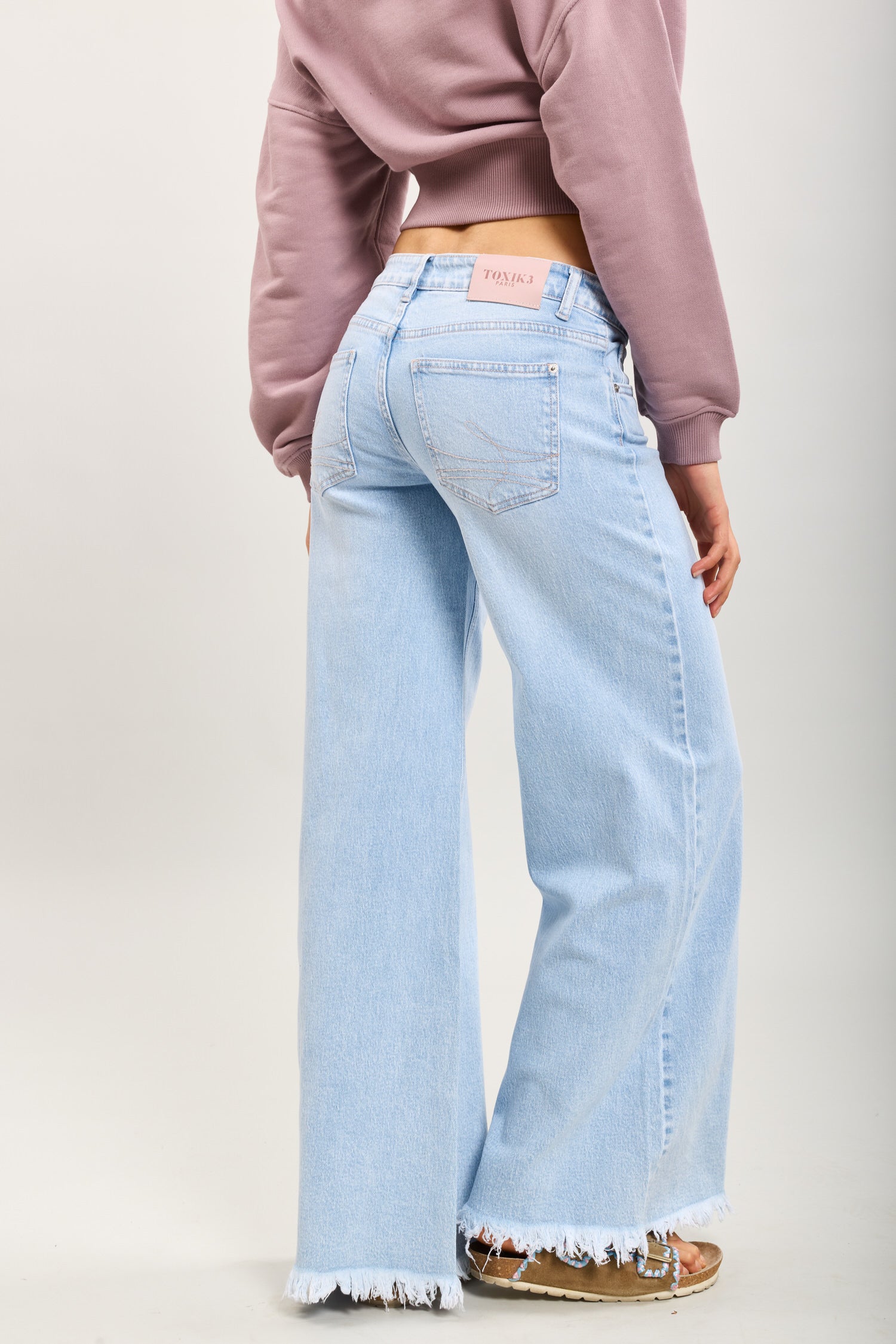 Toxik3 wide denim stretch jean pants low waist frayed ankles
