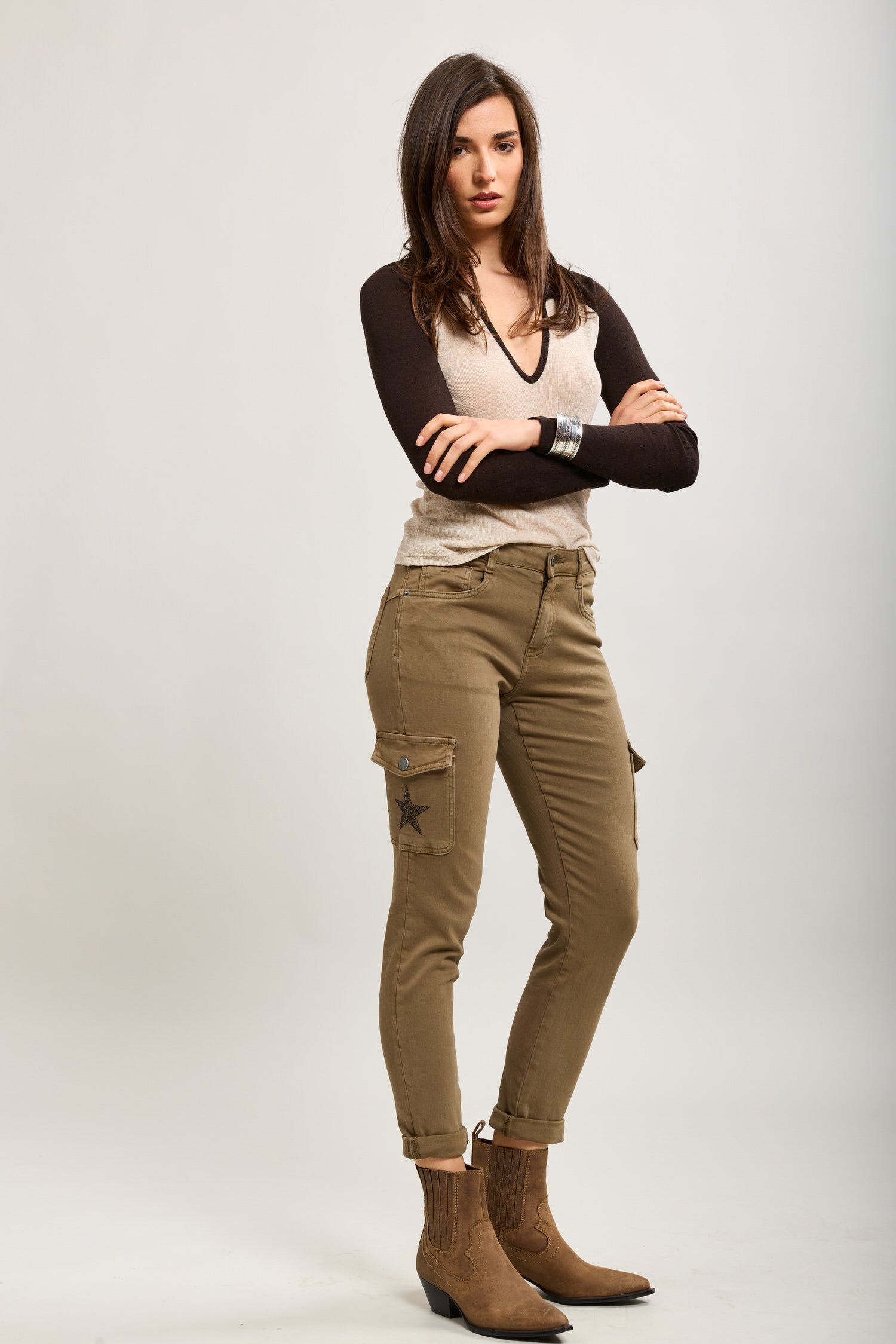 Toxik3 pantalon cargo cropped slim en jean stretch