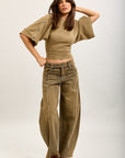 Toxik3 pantalon jean balloon denim stretch boutons à la taille