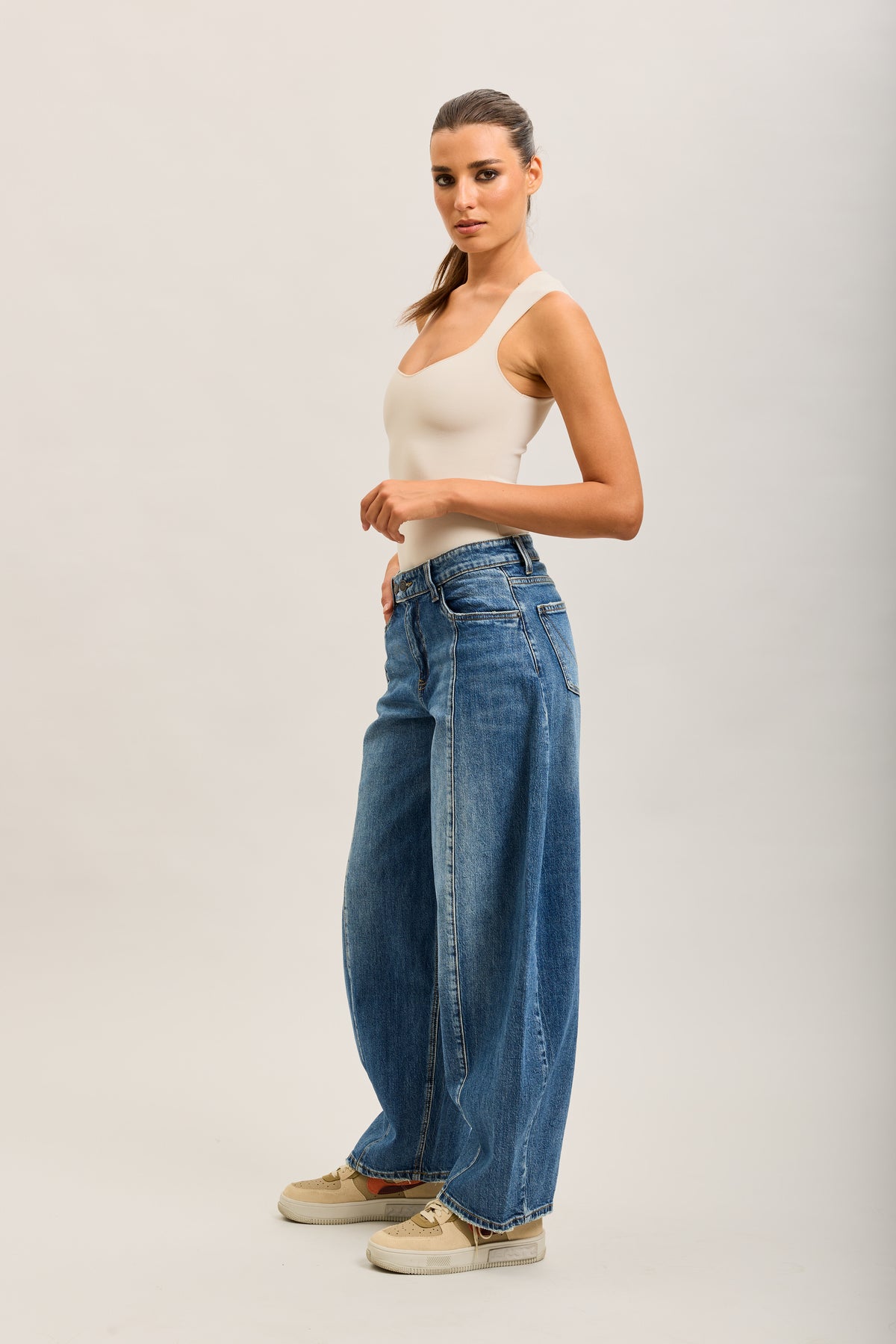 Toxik3 stretch denim balloon jean pants buttons at the waist